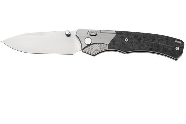 Afbeelding voor Remette WD107 Button Lock WD107 Beadblasted M390, Carbon Fiber Titanium, zakmes