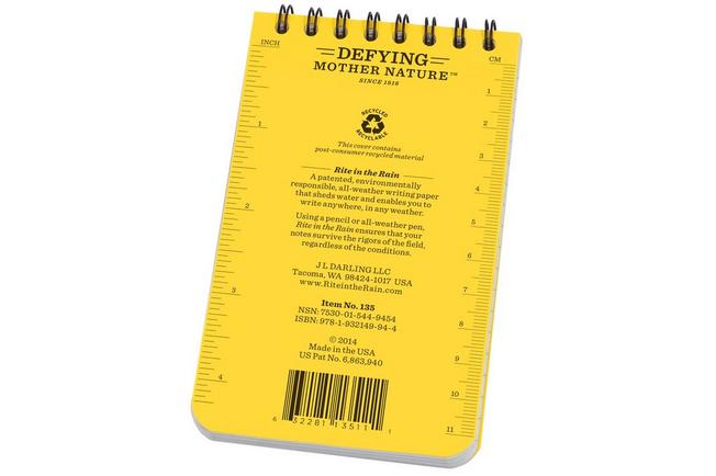 Afbeelding voor Rite in the Rain Top Spiral Notebook 135, 3" x 5", Yellow, notitieboekje