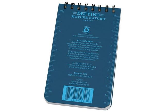 Afbeelding voor Rite in the Rain Top Spiral Notebook 235, 3" x 5", Blue, notitieboekje