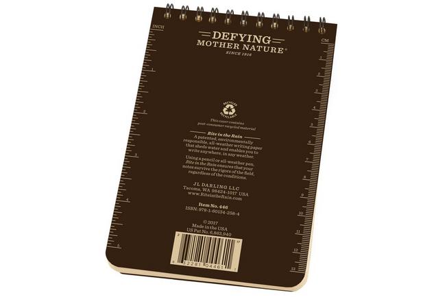 Afbeelding voor Rite in the Rain Top Spiral Notebook 446, 4" x 6", Brown, notitieboekje