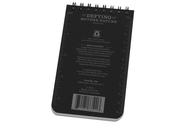 Afbeelding voor Rite in the Rain Top Spiral Notebook 735, 3" x 5", Black, notitieboekje