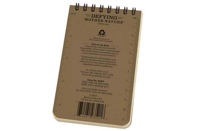 Afbeelding voor Rite in the Rain Top Spiral Notebook 935T, 3" x 5", Tan, notitieboekje