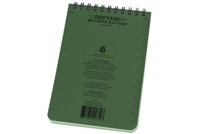 Afbeelding voor Rite in the Rain Top Spiral Notebook 946, 4" x 6", Green, notitieboek