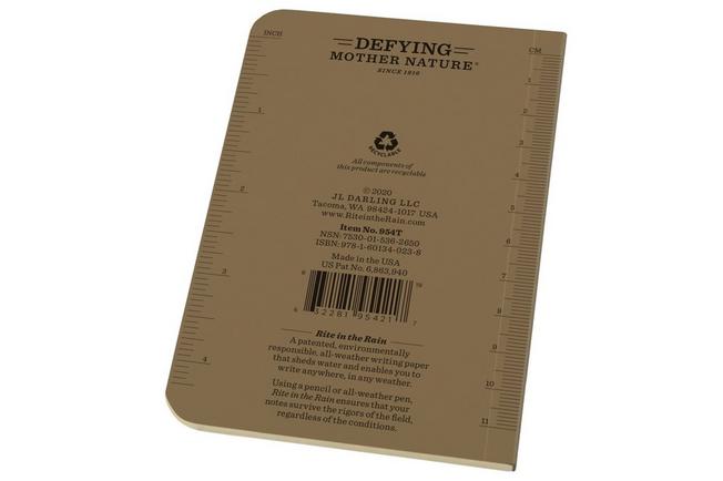 Afbeelding voor Rite in the Rain Soft Cover Book 954T, 3 1/2" x 5", Tan, notitieboekje