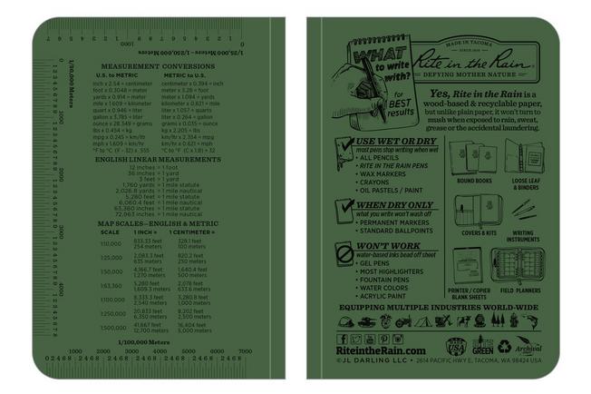 Afbeelding voor Rite in the Rain Soft Cover Book 954, 3 1/2" x 5", Green, notitieboekje
