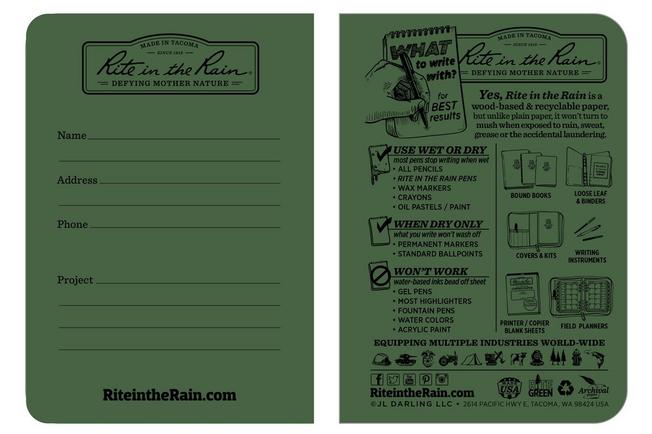 Afbeelding voor Rite in the Rain Stapled Notebooks 971FX-M, 3 1/4" x 4 5/8", Green, set van 3 notitieboekjes