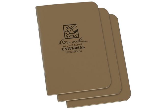 Afbeelding voor Rite in the Rain Stapled Notebooks 971TFX-M, 3 1/4" x 4 5/8", Tan, set van 3 notitieboekjes