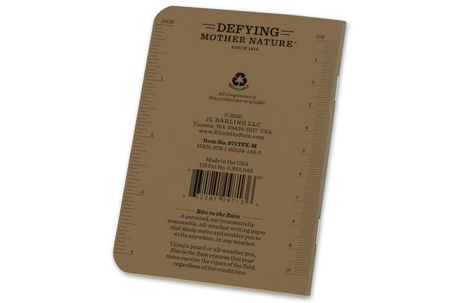 Afbeelding voor Rite in the Rain Stapled Notebooks 971TFX-M, 3 1/4" x 4 5/8", Tan, set van 3 notitieboekjes