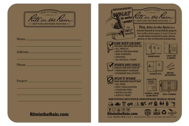 Afbeelding voor Rite in the Rain Stapled Notebooks 971TFX-M, 3 1/4" x 4 5/8", Tan, set van 3 notitieboekjes