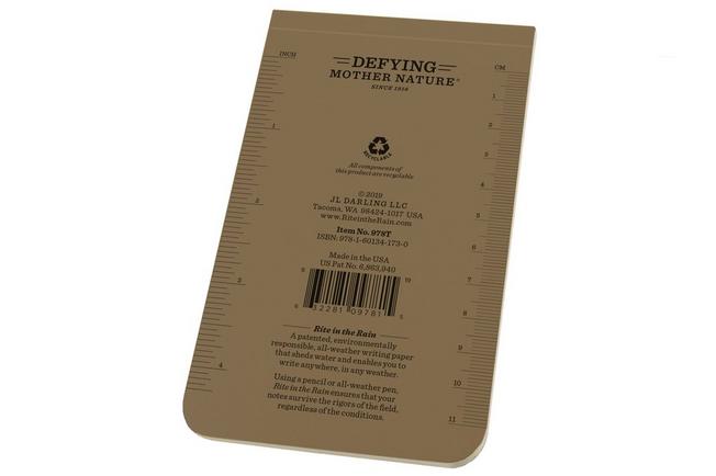 Afbeelding voor Rite in the Rain Soft Cover Top Bound Notebook 978T, 3 1/4" x 5 1/4", Tan, notitieboekje