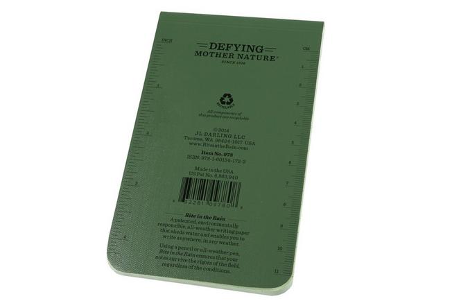 Afbeelding voor Rite in the Rain Soft Cover Top Bound Notebook 978, 3 1/4" x 5 1/4", Green, notitieboekje