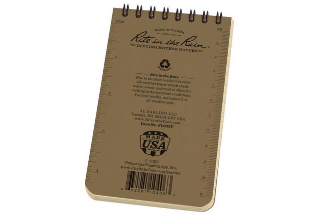 Afbeelding voor Rite in the Rain Top Spiral Notebook FL935T, 3" x 5", Tan, Flag, notitieboekje