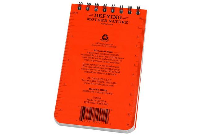 Afbeelding voor Rite in the Rain Top Spiral Notebook OR35, 3" x 5", Orange, notitieboekje