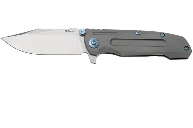 Afbeelding voor Reate District 9 V2, 9DV2-BE-SAT-TI-BLU, Satin 154CM, Bead Blasted Titanium, Blue Hardware zakmes