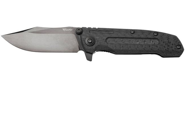 Afbeelding voor Reate District 9 V2, 9DV2-BE-SAT-TI-BL, Black DLC 154CM, Dark Bead Blasted Titanium/Carbon Fiber zakmes