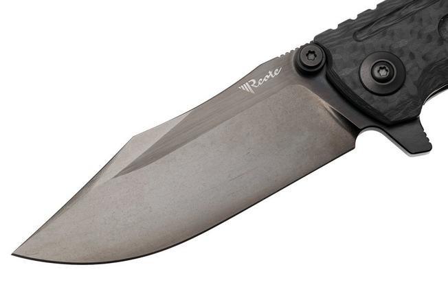 Afbeelding voor Reate District 9 V2, 9DV2-BE-SAT-TI-BL, Black DLC 154CM, Dark Bead Blasted Titanium/Carbon Fiber zakmes