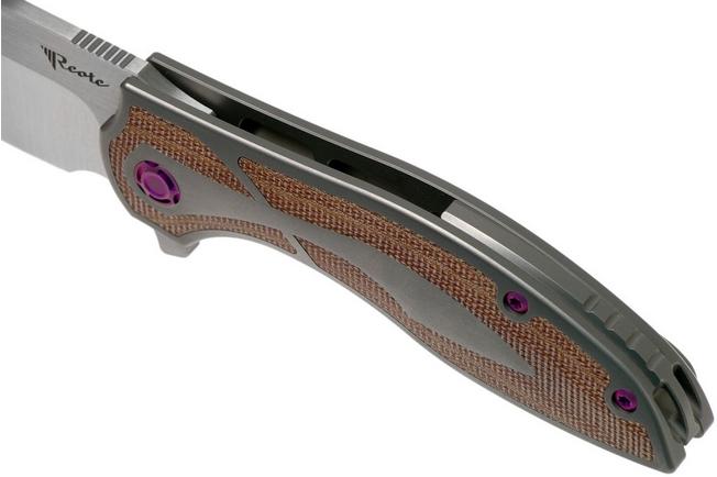 Imagen para Reate Iron Flipper Brown Micarta, Purple Screws navaja