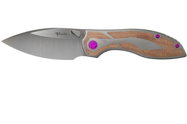 Image for Reate Iron Thumbstuds Brown Micarta, Purple Screws pocket knife