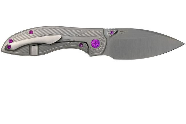 Image for Reate Iron Thumbstuds Brown Micarta, Purple Screws pocket knife