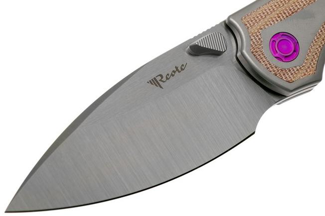 Image for Reate Iron Thumbstuds Brown Micarta, Purple Screws pocket knife