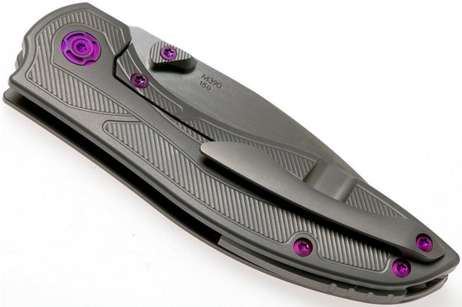 Image for Reate Iron Thumbstuds Brown Micarta, Purple Screws pocket knife