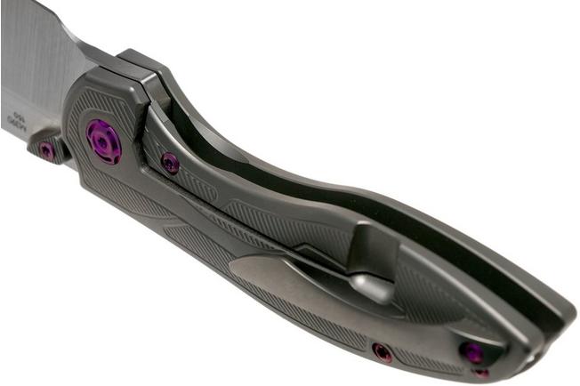 Image for Reate Iron Thumbstuds Brown Micarta, Purple Screws pocket knife