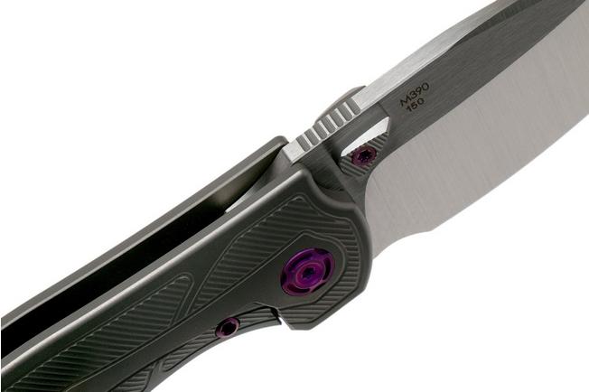 Image for Reate Iron Thumbstuds Brown Micarta, Purple Screws pocket knife