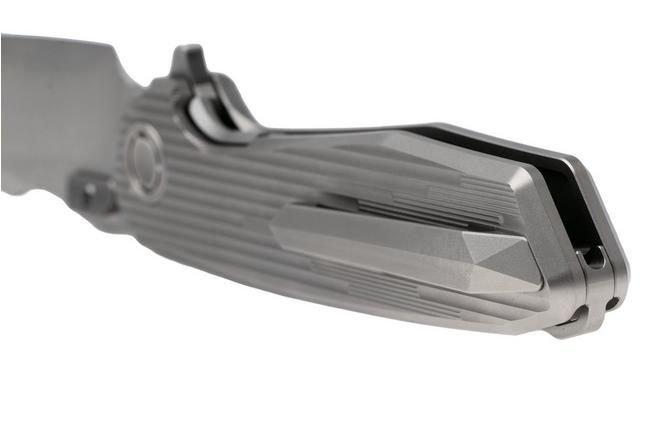 Afbeelding voor Reate Mantis Satin Elmax, Patterned Bead Blasted Titanium, zakmes