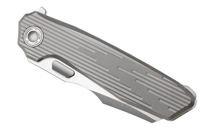 Afbeelding voor Reate Mantis Satin Elmax, Patterned Bead Blasted Titanium, zakmes