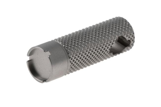 Afbeelding voor Reate Mantis Satin Elmax, Patterned Bead Blasted Titanium, zakmes