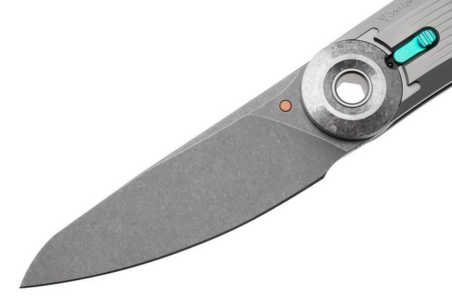 Afbeelding voor Reate VK-TRON-TI-GRY, Stonewashed M390, Bead Blasted Titanium, Crystalized Titanium Hardware zakmes, Vulpex Knives design