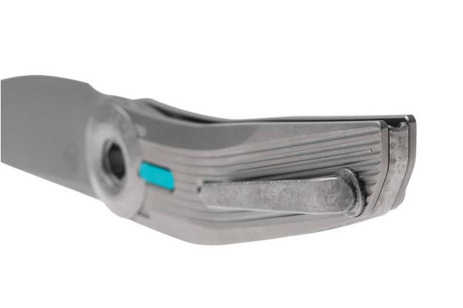 Afbeelding voor Reate VK-TRON-TI-GRY, Stonewashed M390, Bead Blasted Titanium, Crystalized Titanium Hardware zakmes, Vulpex Knives design