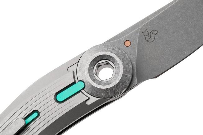 Afbeelding voor Reate VK-TRON-TI-GRY, Stonewashed M390, Bead Blasted Titanium, Crystalized Titanium Hardware zakmes, Vulpex Knives design