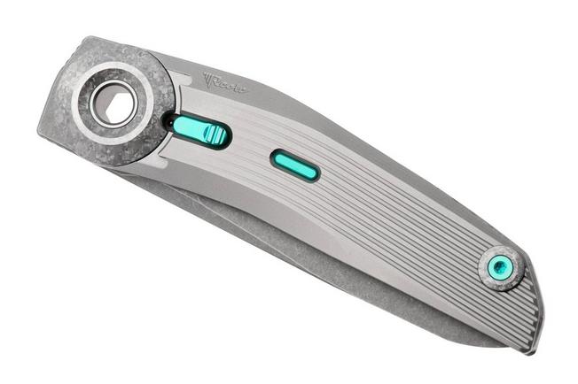 Afbeelding voor Reate VK-TRON-TI-GRY, Stonewashed M390, Bead Blasted Titanium, Crystalized Titanium Hardware zakmes, Vulpex Knives design