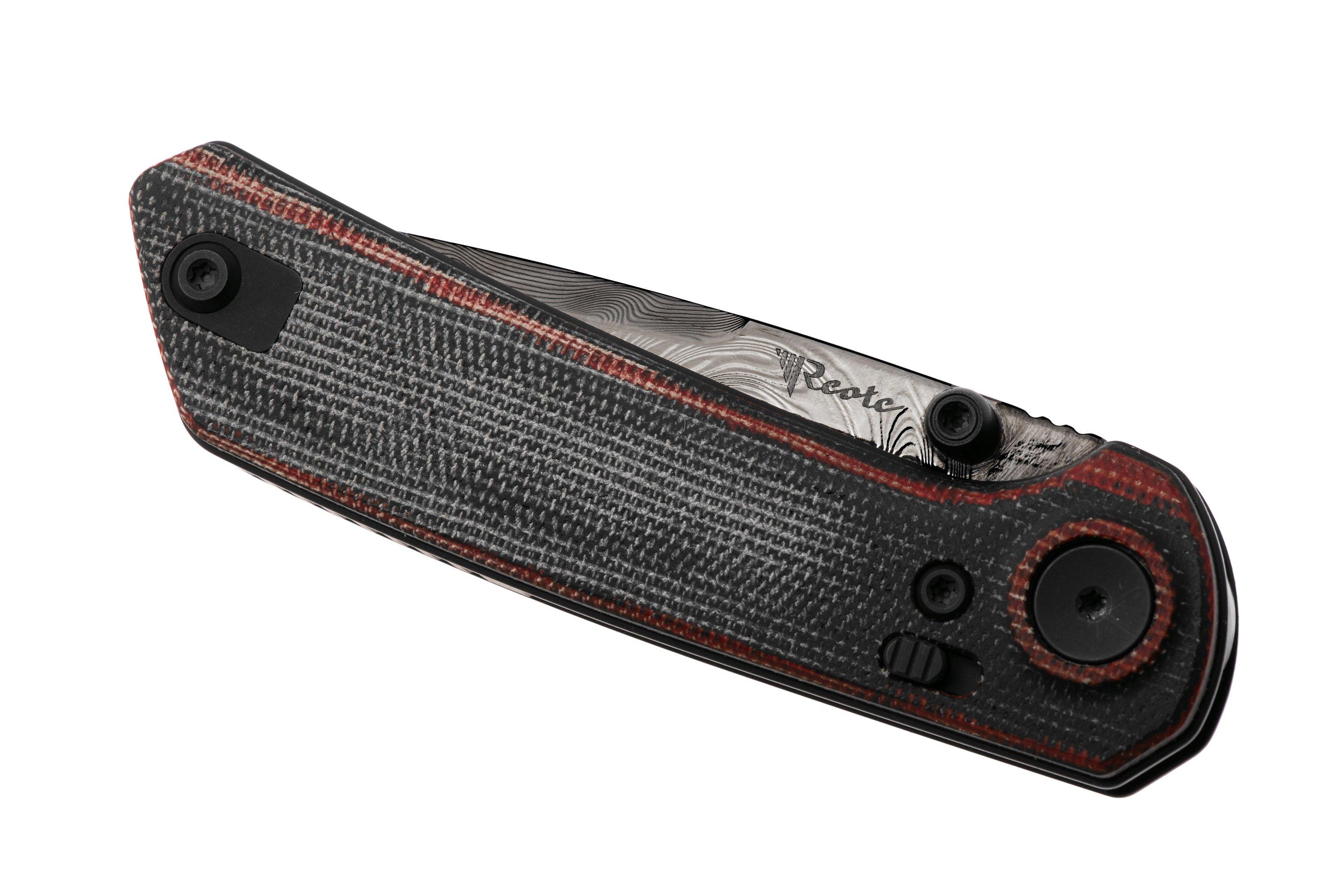 Reate PL-XT, DLC Damascus, Black/Red Micarta pocket knife, Alvin