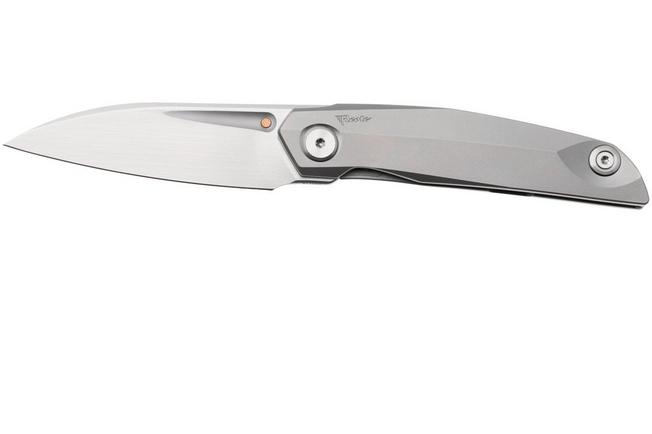 Afbeelding voor Reate VK-ANUB-TI-BB, Darkwashed Elmax, Bead Blasted Titanium zakmes, Vulpex Knives design