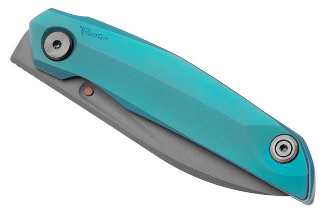 Afbeelding voor Reate VK-ANUB-TI-BC, Darkwashed Elmax, Blue Cyan Titanium zakmes, Vulpex Knives design