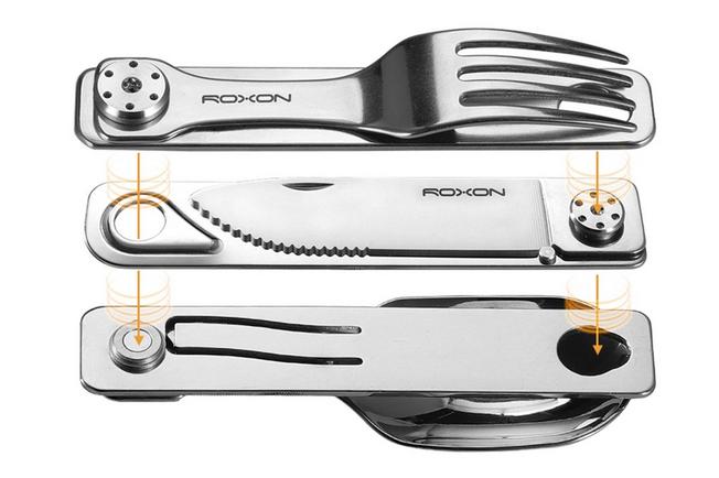 Afbeelding voor Roxon 3-in-1 Folding Cutlery Travel Set C1S Stainless Steel, outdoorbestek