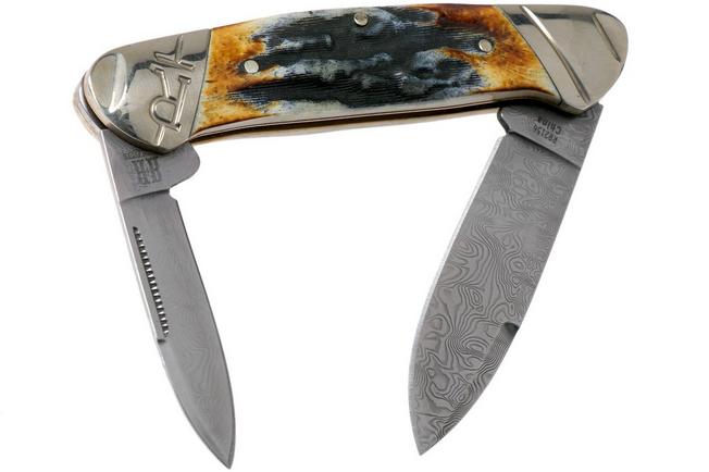 Rough Ryder Doctors Knife Cinnamon Stag RR2158 Damascus slipjoint pocket  knife