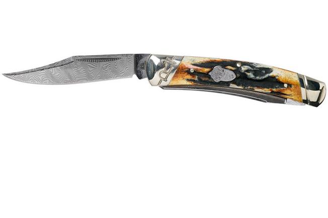 Rough Ryder Doctors Knife Cinnamon Stag RR2158 Damascus slipjoint pocket  knife