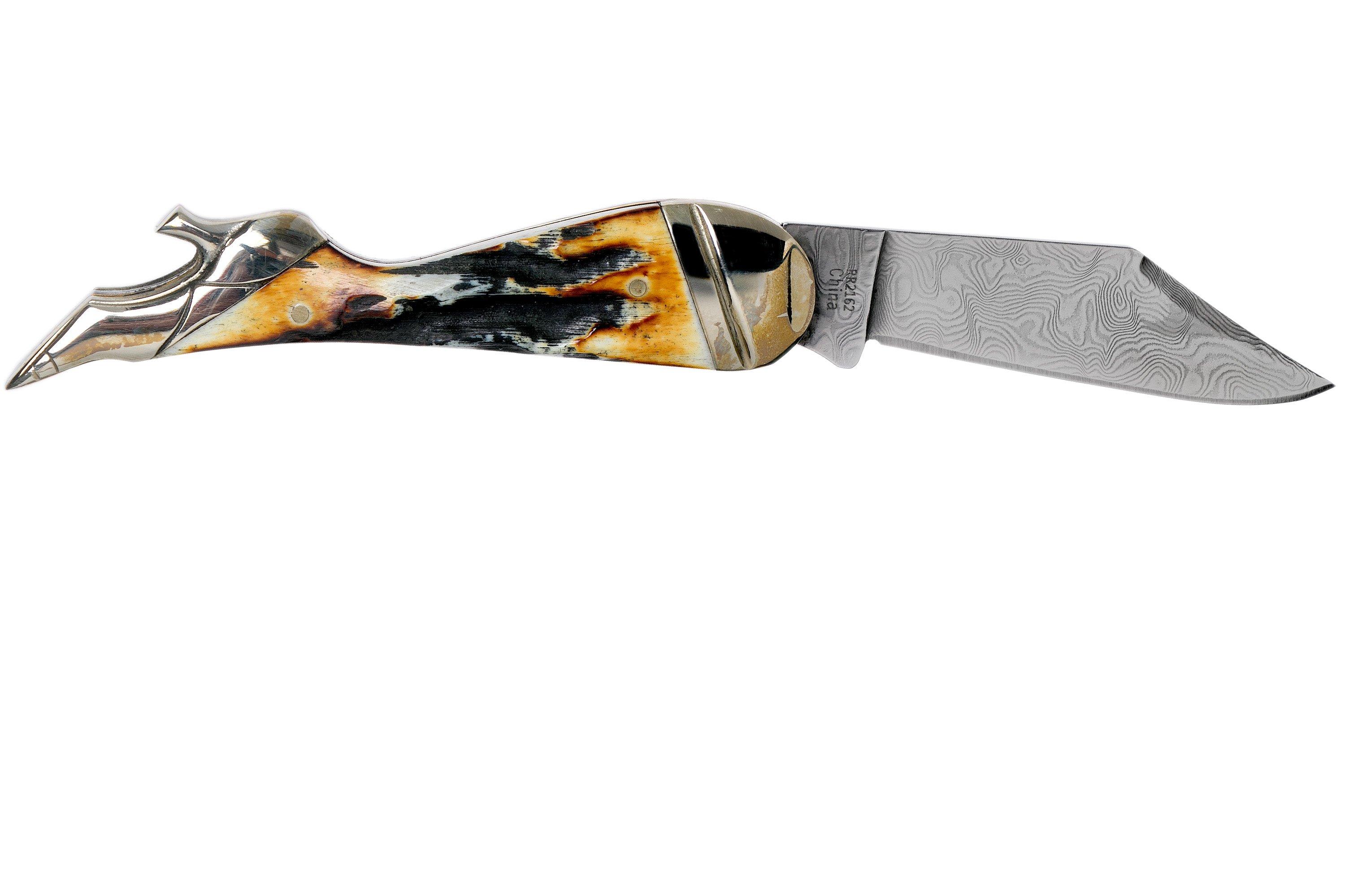 Rough Ryder Lady Leg Knife Cinnamon Stag RR2162 Damascus slipjoint pocket  knife