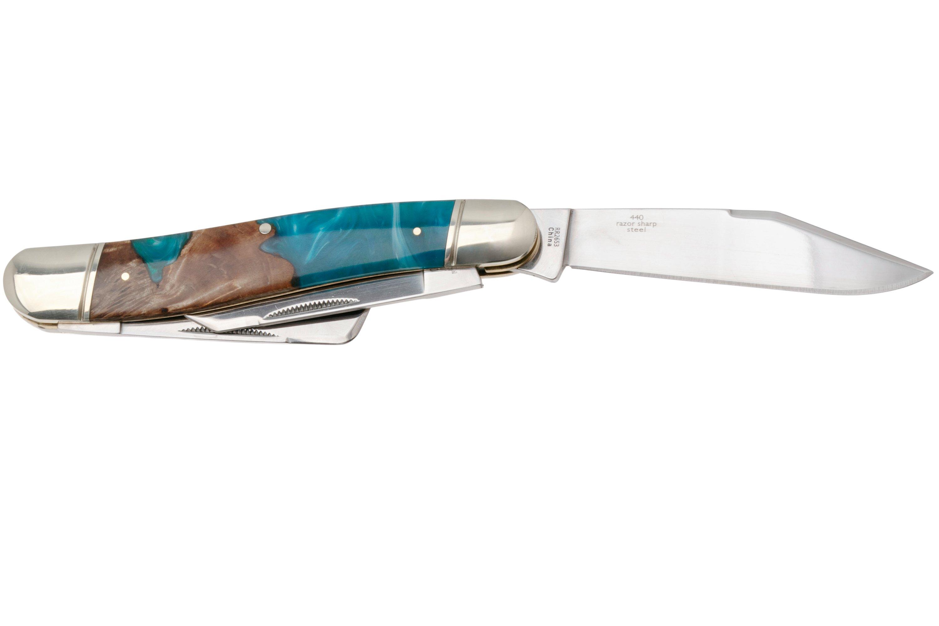 Rough Ryder Texas Stockman RR2653, Satin 440, Pandora Swirl Wood Resin ...