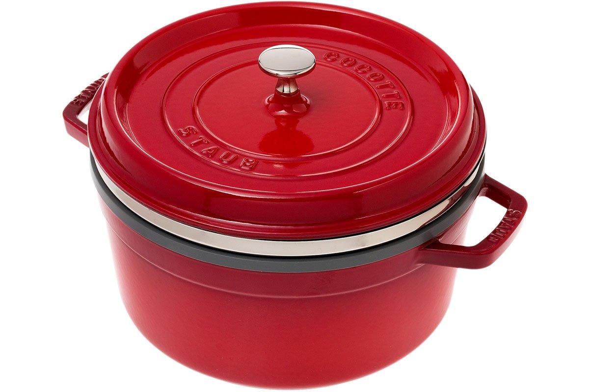 Staub cocotte 26cm, 5,2L, rouge avec panier vapeur | Achetez à