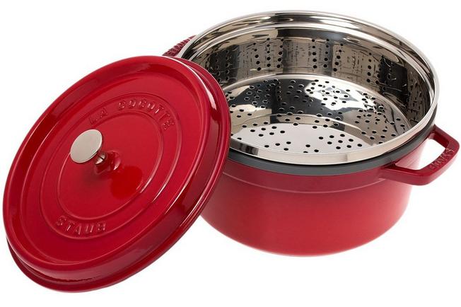 Staub roasting pan - cocotte 26cm, 5,2L, red with steam tray