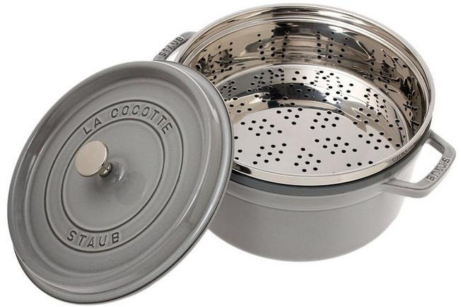 Staub pentola per arrosto - cocotte 26cm, 5,2L, grigio con vassoio per  vapore