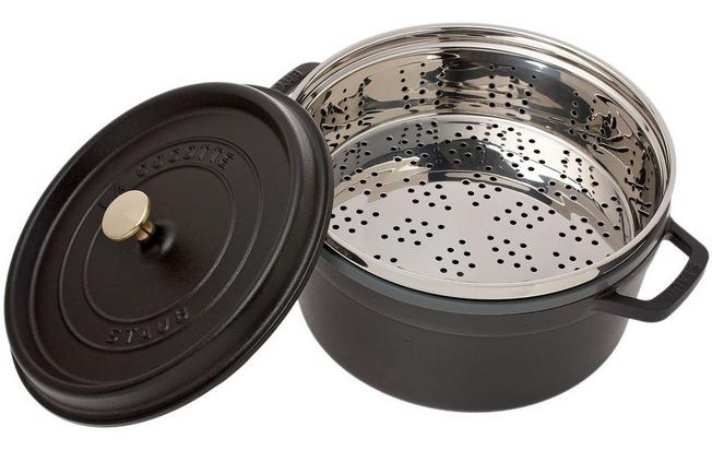 Staub pentola per arrosto - cocotte 26cm, 5,2L, nero con vassoio per vapore