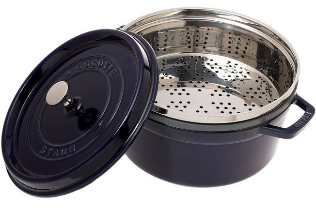 Staub pentola per arrosto - cocotte 26cm, 5,2L, blu con vassoio per vapore