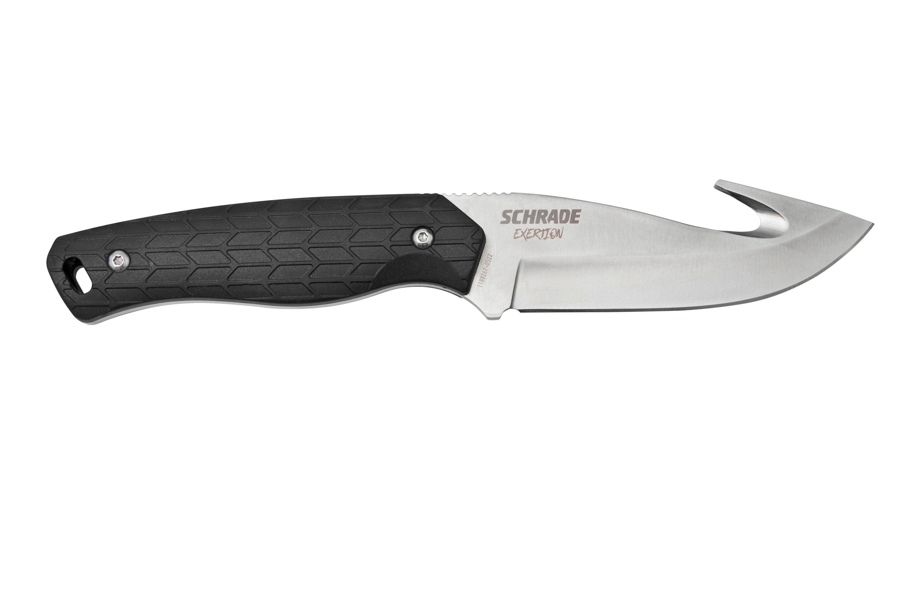 Schrade Exertion Gut Hook Knife 1159308, black fixed knife