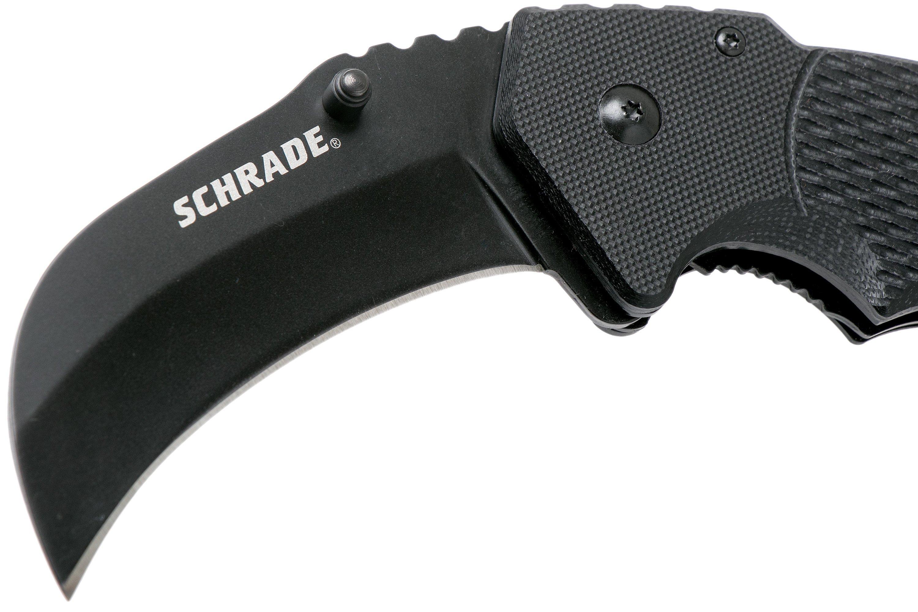 Schrade Folding Knife Karambit Black G-10 (3 Inch Black Plain