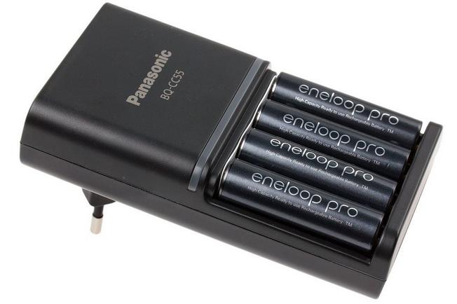 Cargador rápido BQ-CC55E AA/AAA Eneloop PRO con 4 baterías AA
